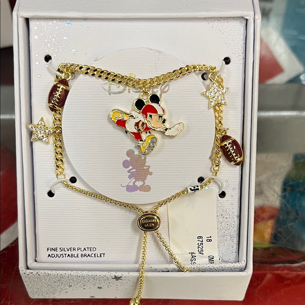 Disney Gold Bracelet with Red Football Mickey Charm